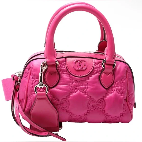 Gucci GG Matelassé Mini Boston 2-way bag in pink nylon and leather - Picture 3 of 16